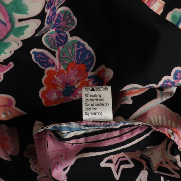 Banjanan Bethany Tie Neck Ruffle Top Small Rococo Fantasy Bird Print Black - Picture 8 of 8